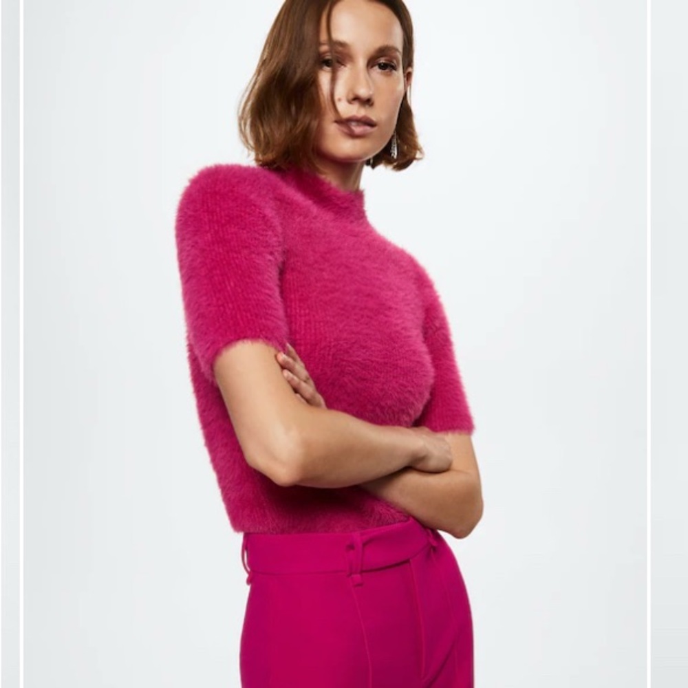 Fuzzy Pink Short Sleeve Soft Sweater